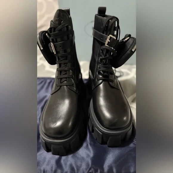 Prada Women's Black Combat Boots Monolith - Picture 9 of 12